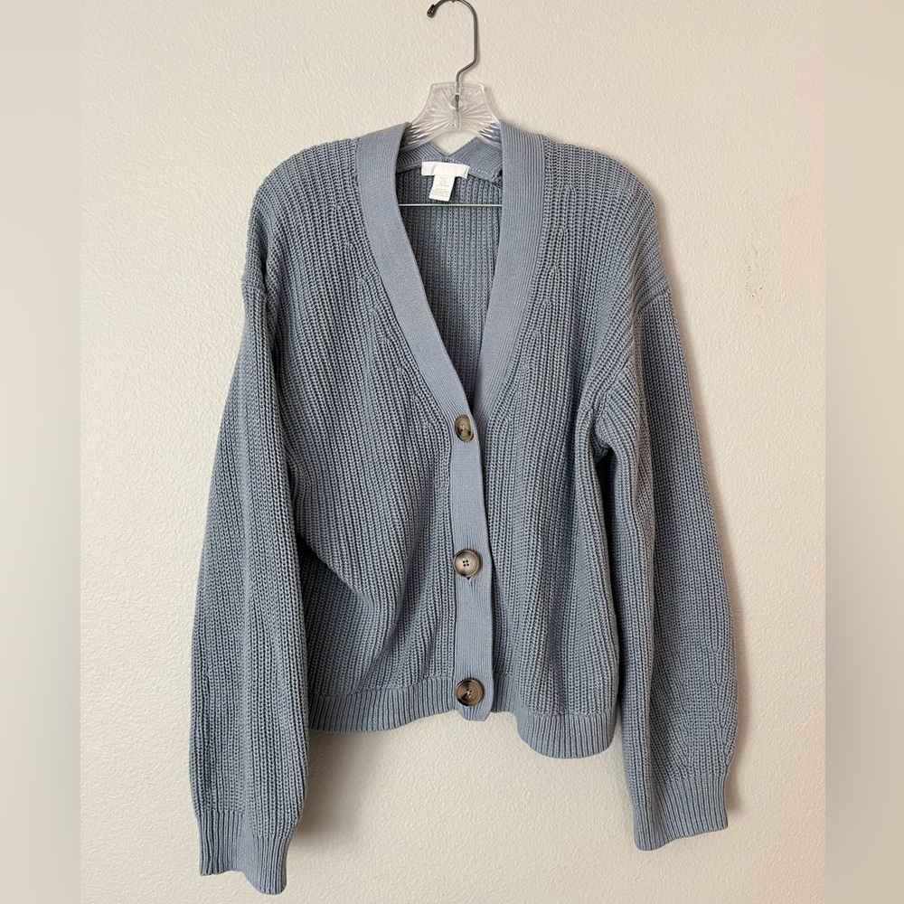 H&M Light blue cable knit cardigan sweater, women’s size Medium